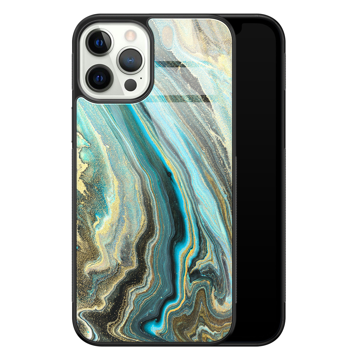 Leuke Telefoonhoesjes iPhone 12 Pro glazen hardcase - Marmer mint