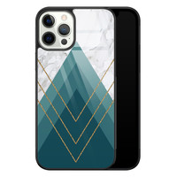 Leuke Telefoonhoesjes iPhone 12 Pro glazen hardcase - Geometrisch blauw