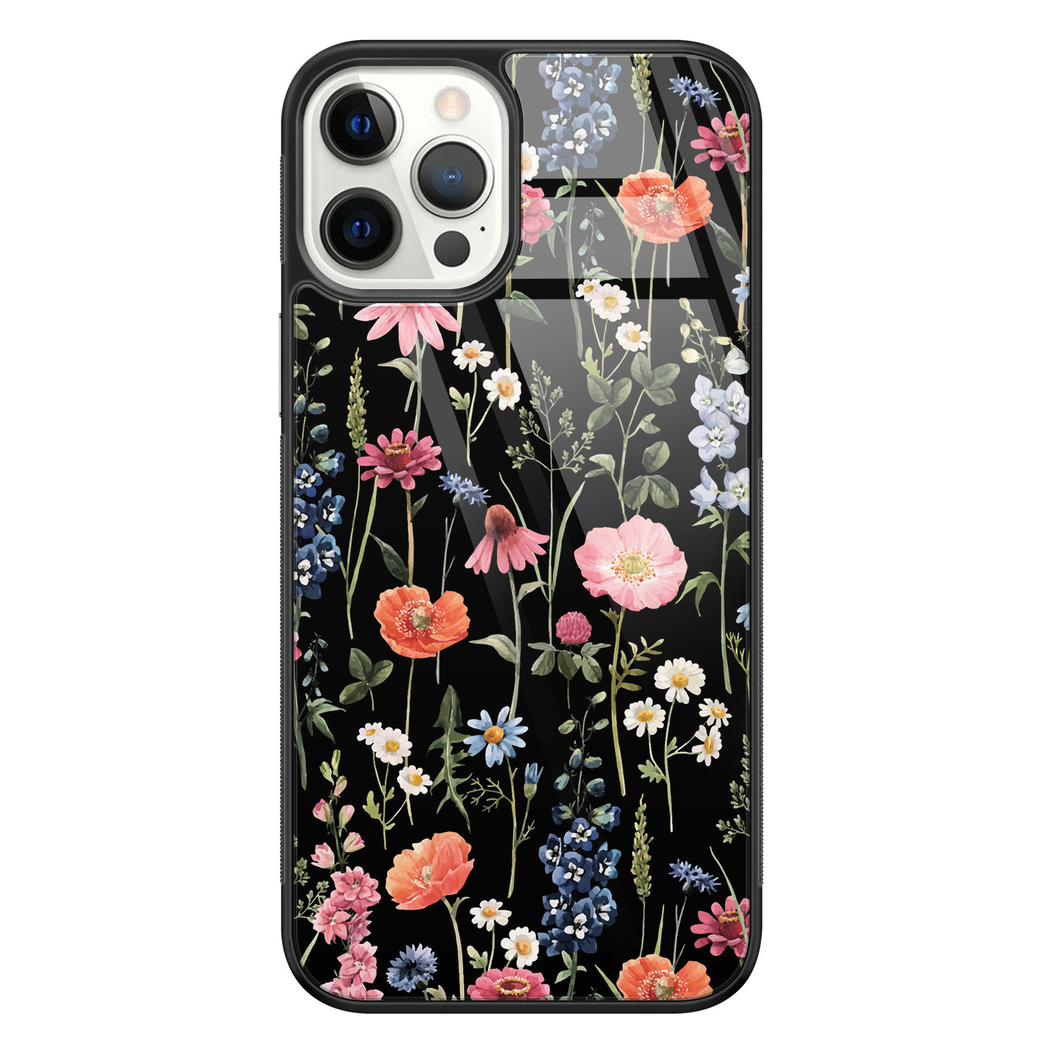 Leuke Telefoonhoesjes iPhone 12 Pro glazen hardcase - Dark flowers