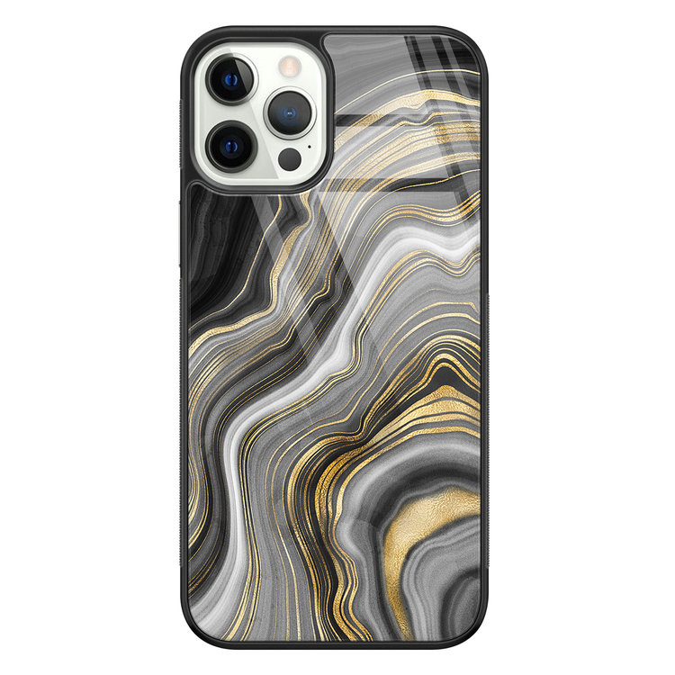 Leuke Telefoonhoesjes iPhone 12 Pro glazen hardcase - Golden agate