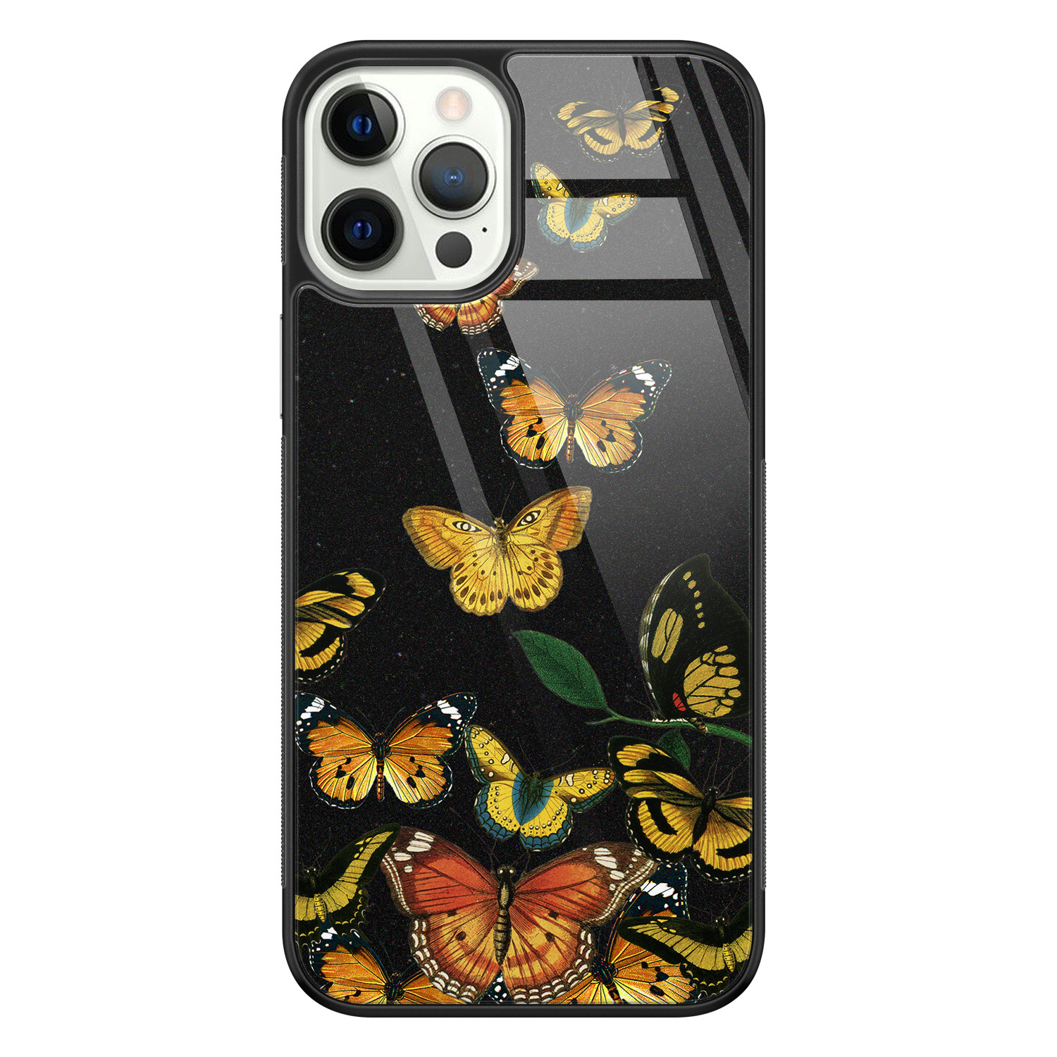 Leuke Telefoonhoesjes iPhone 12 Pro glazen hardcase - Vlinders