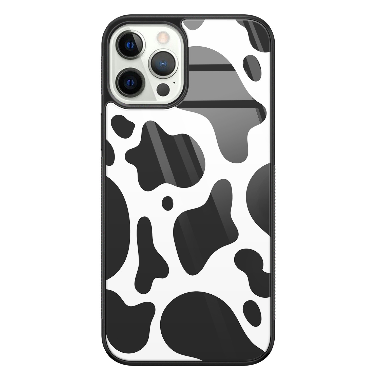Leuke Telefoonhoesjes iPhone 12 Pro glazen hardcase - Koeienprint zwart wit