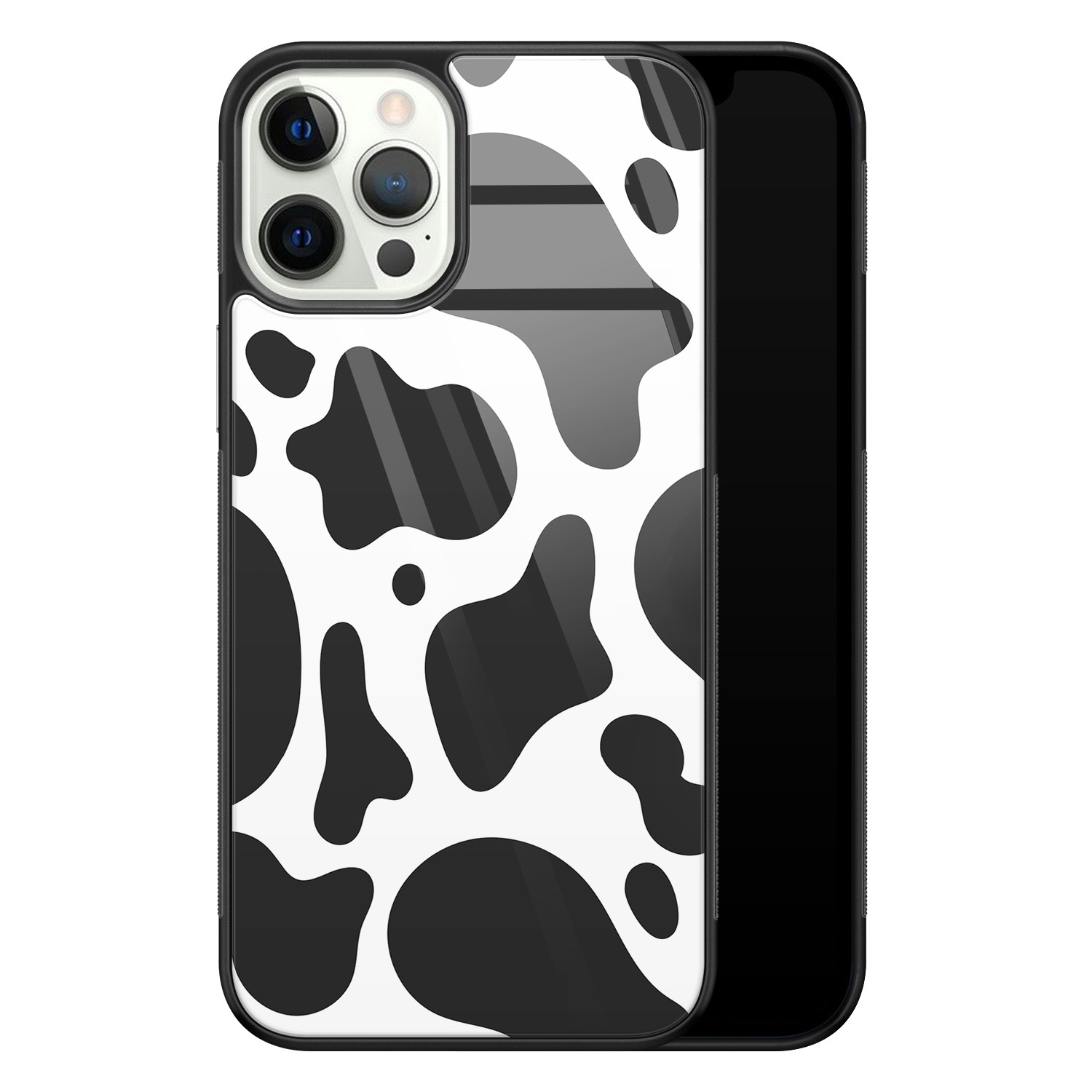 Leuke Telefoonhoesjes iPhone 12 Pro glazen hardcase - Koeienprint zwart wit