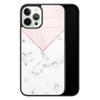 Leuke Telefoonhoesjes iPhone 12 Pro glazen hardcase - Marmer roze grijs