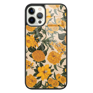 Leuke Telefoonhoesjes iPhone 12 Pro glazen hardcase - Retro flowers