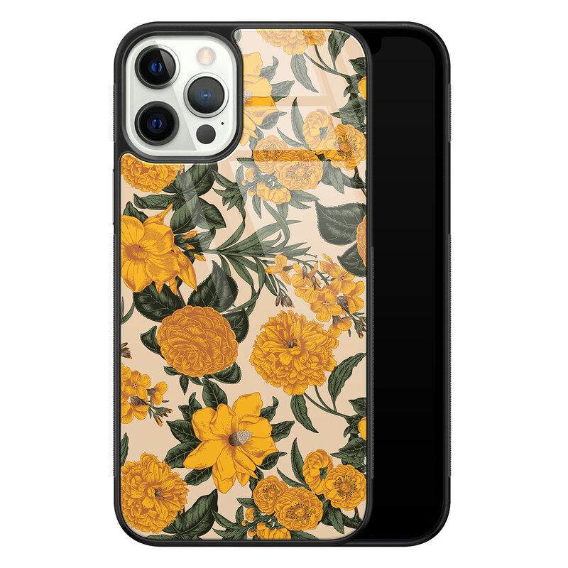 Leuke Telefoonhoesjes iPhone 12 Pro glazen hardcase - Retro flowers