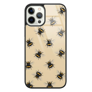 Leuke Telefoonhoesjes iPhone 12 Pro glazen hardcase - Bee happy
