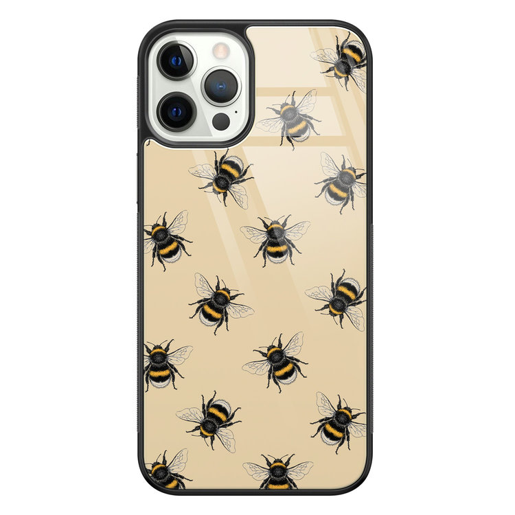 Leuke Telefoonhoesjes iPhone 12 Pro glazen hardcase - Bee happy