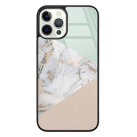 Leuke Telefoonhoesjes iPhone 12 Pro glazen hardcase - Marmer pastel mix