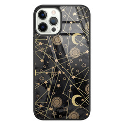 Leuke Telefoonhoesjes iPhone 12 Pro glazen hardcase - Sun, moon, stars