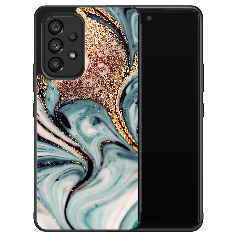 Leuke Telefoonhoesjes Samsung Galaxy A53 hoesje - Marmer blauw goud