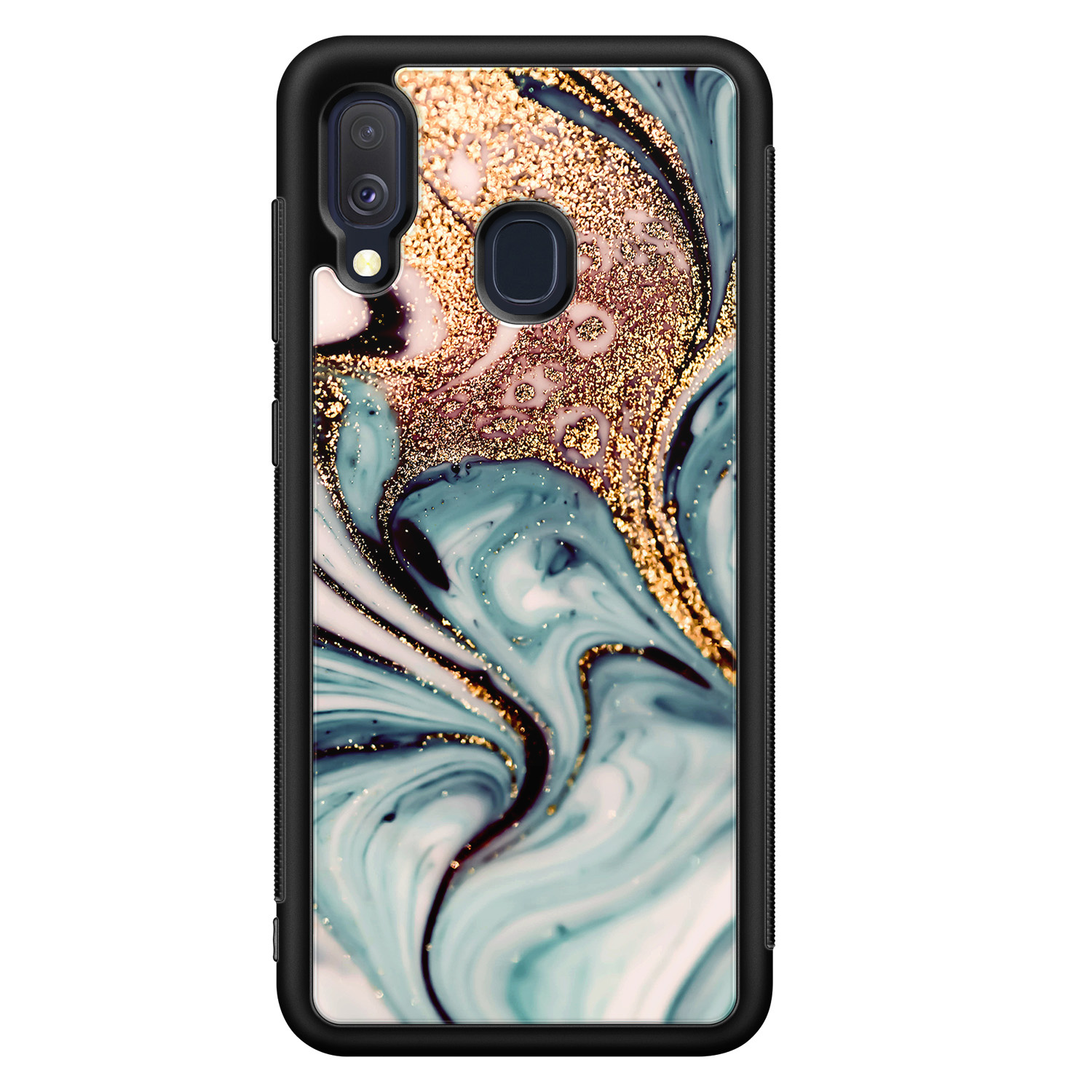 Leuke Telefoonhoesjes Samsung Galaxy A40 hoesje - Marmer blauw goud