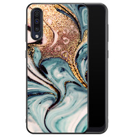 Leuke Telefoonhoesjes Samsung Galaxy A50 hoesje - Marmer blauw goud