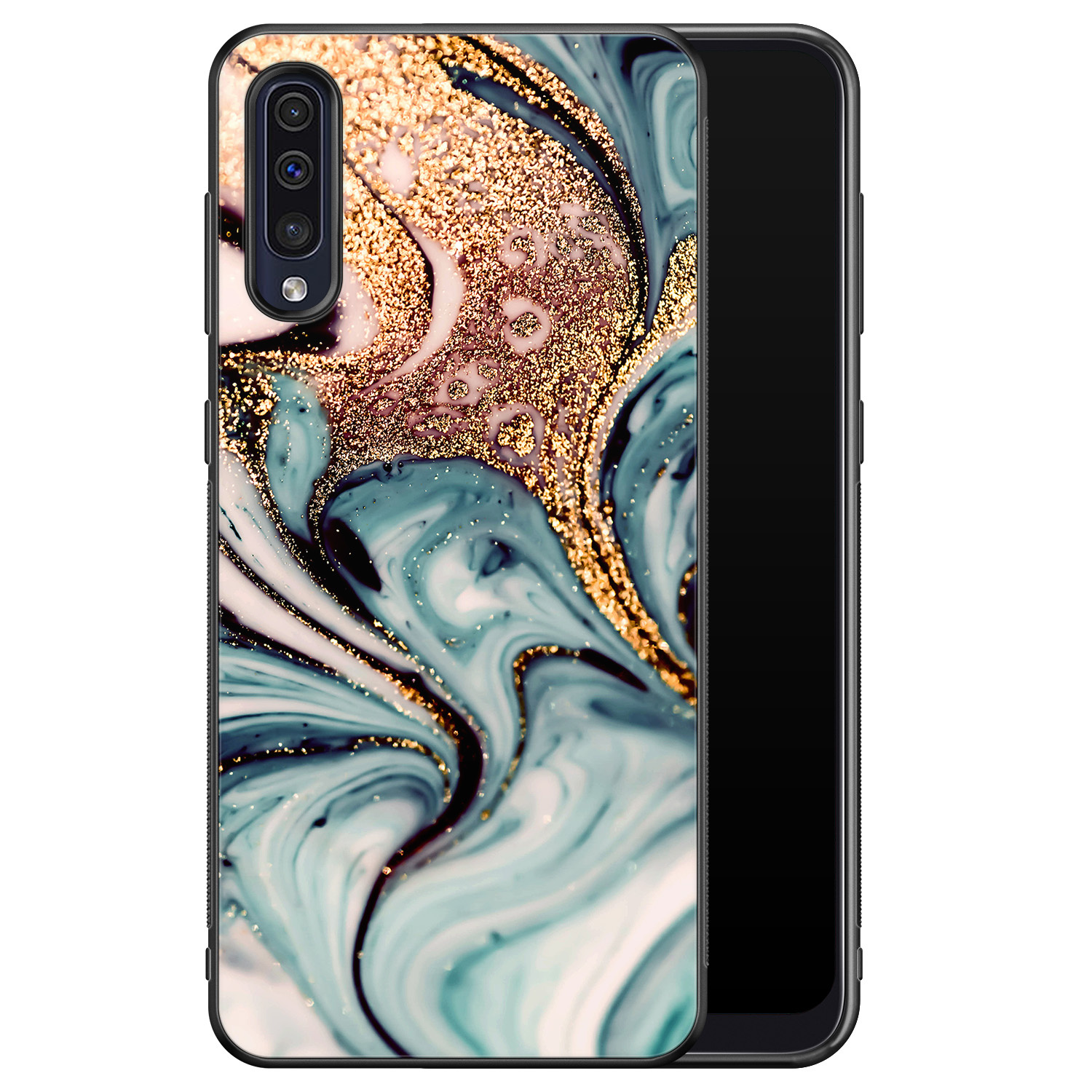 Ontvanger Verfijnen Goed Samsung Galaxy A50 hoesje - Marmer blauw goud - Leuke Telefoonhoesjes