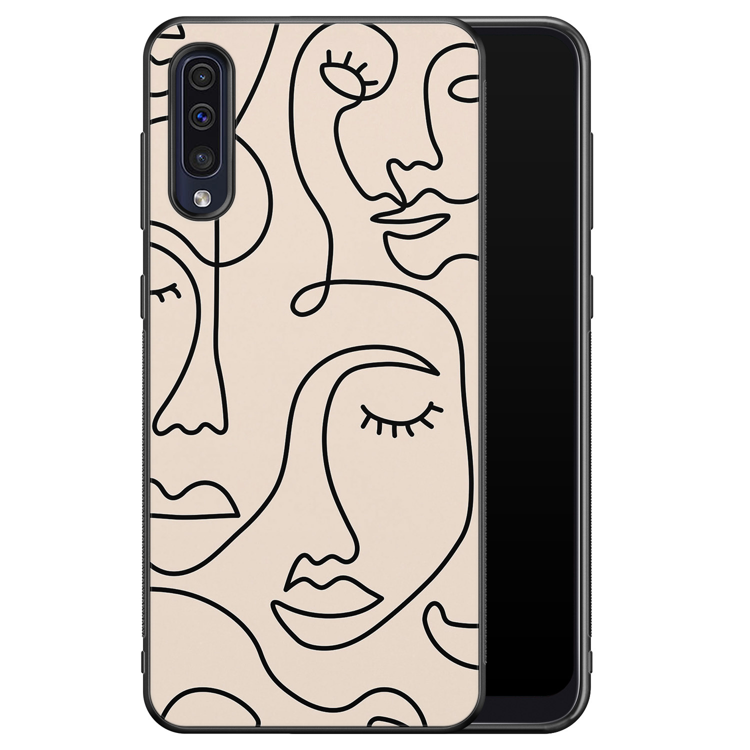 Leuke Telefoonhoesjes Samsung Galaxy A50 hoesje - Abstract gezicht lijnen