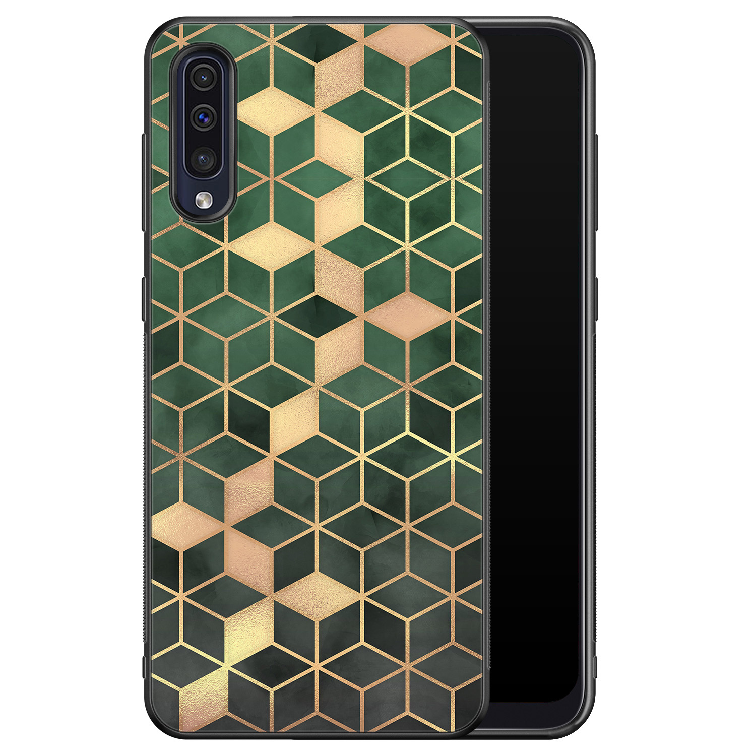 Leuke Telefoonhoesjes Samsung Galaxy A50 hoesje - Green cubes