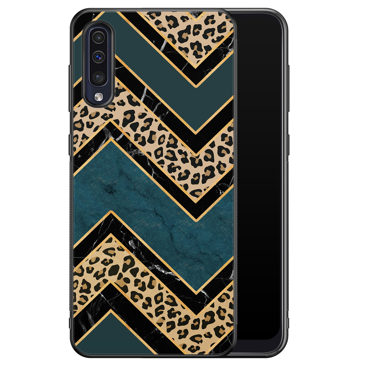 Leuke Telefoonhoesjes Samsung Galaxy A50 hoesje - Luipaard zigzag