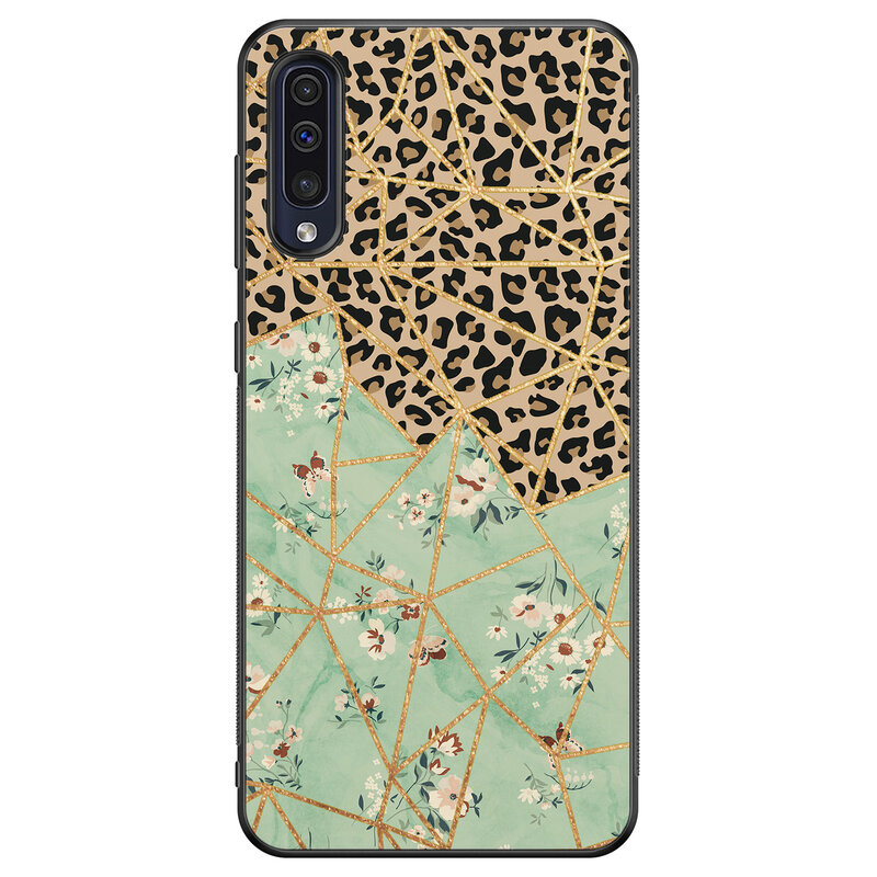 Leuke Telefoonhoesjes Samsung Galaxy A50 hoesje - Luipaard flower print