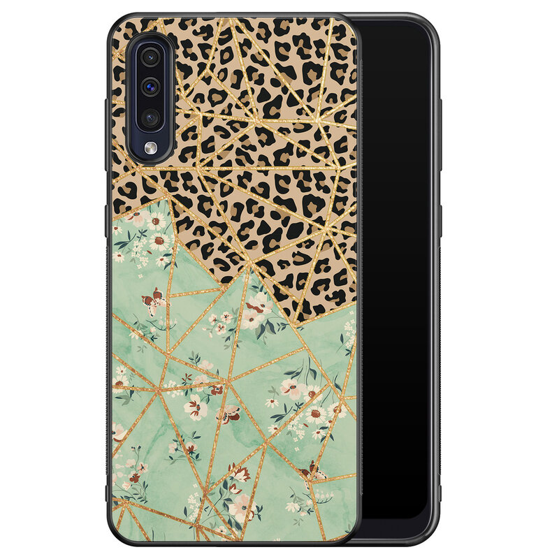 Leuke Telefoonhoesjes Samsung Galaxy A50 hoesje - Luipaard flower print