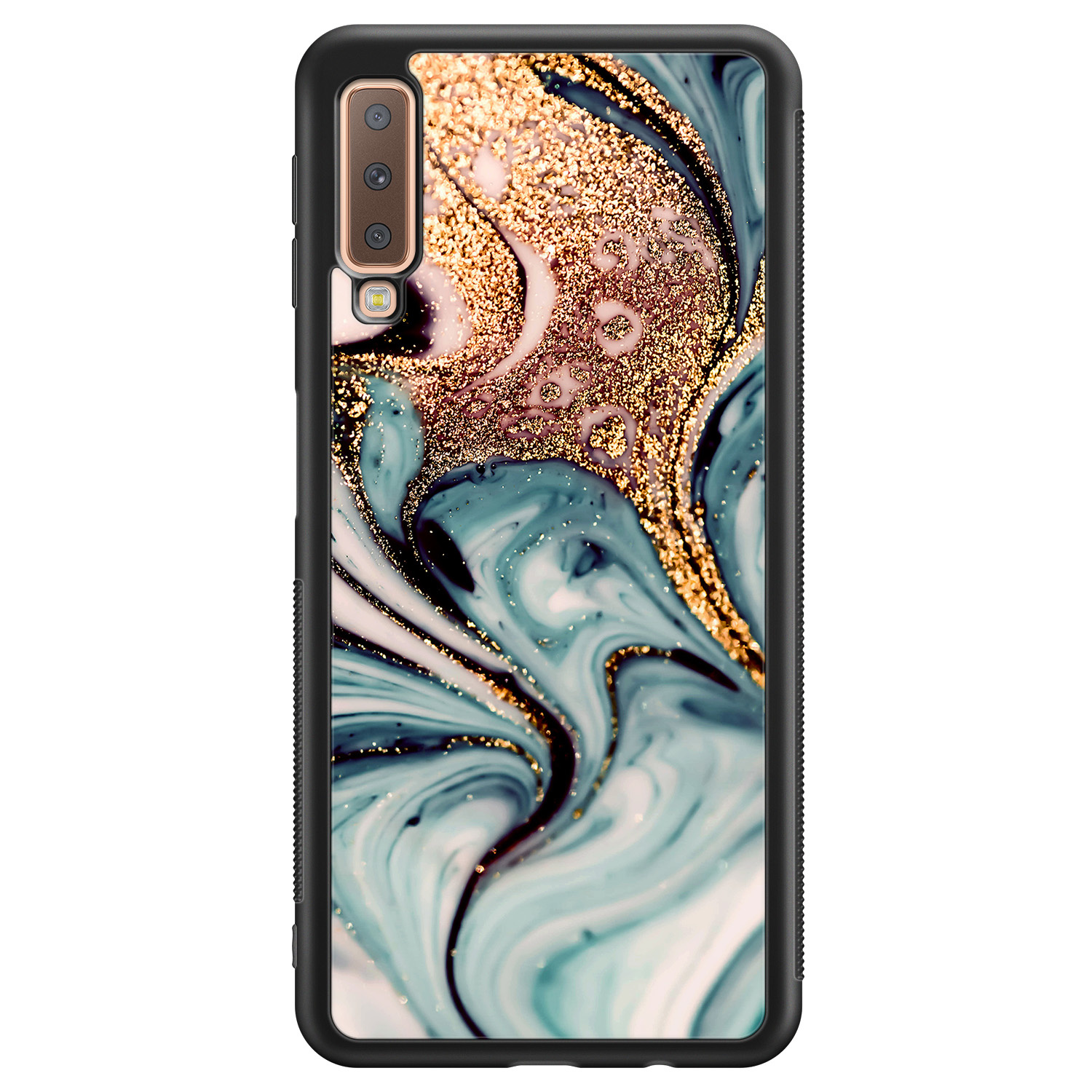 Leuke Telefoonhoesjes Samsung Galaxy A7 2018 hoesje - Marmer blauw goud