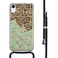 Leuke Telefoonhoesjes iPhone XR hoesje met koord - Luipaard flower print