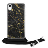 Leuke Telefoonhoesjes iPhone XR hoesje met koord - Marmer zwart goud