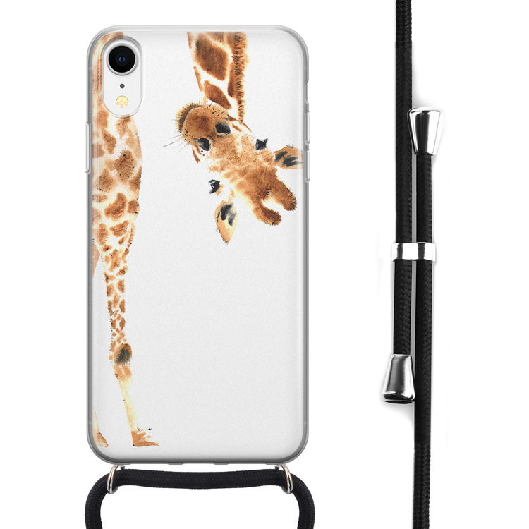 Leuke Telefoonhoesjes iPhone XR hoesje met koord - Giraffe peekaboo