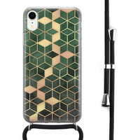 Leuke Telefoonhoesjes iPhone XR hoesje met koord - Green cubes