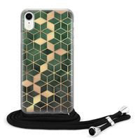 Leuke Telefoonhoesjes iPhone XR hoesje met koord - Green cubes