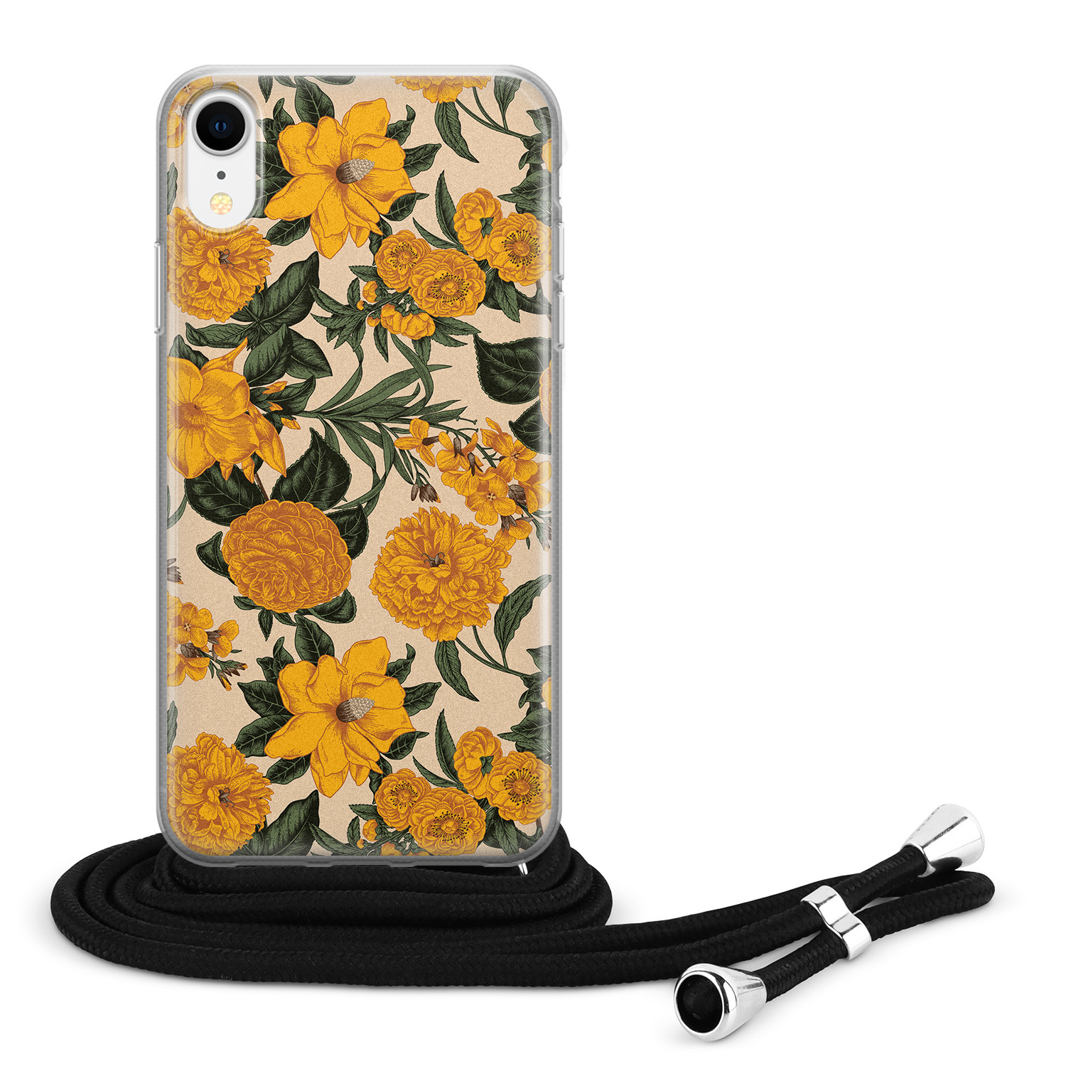Leuke Telefoonhoesjes iPhone XR hoesje met koord - Retro flowers
