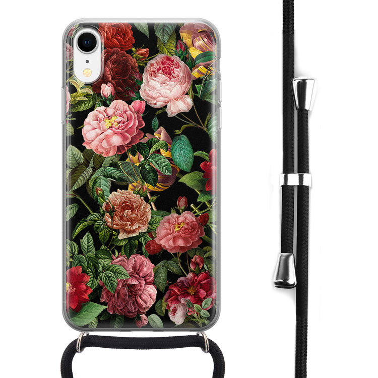 Leuke Telefoonhoesjes iPhone XR hoesje met koord - Rode bloemen