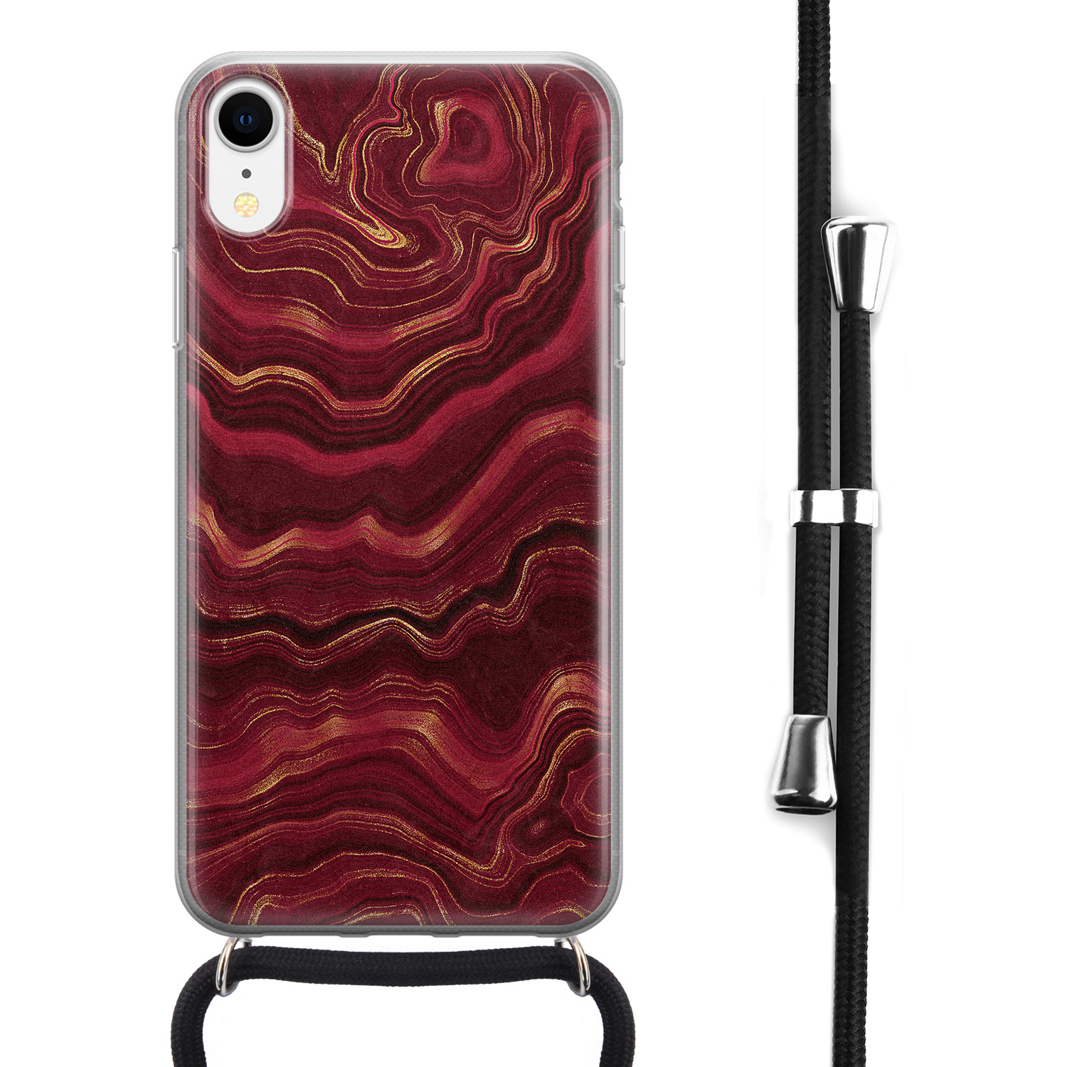 Leuke Telefoonhoesjes iPhone XR hoesje met koord - Marmer rood agate