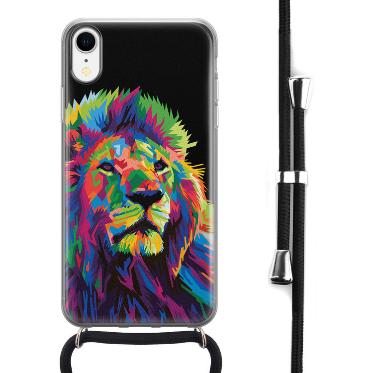 Leuke Telefoonhoesjes iPhone XR hoesje met koord - Leeuw pop art