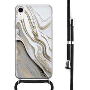 Leuke Telefoonhoesjes iPhone XR hoesje met koord - Marmer blauw