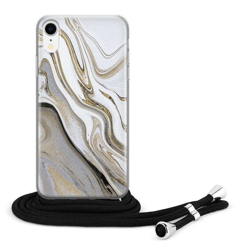Leuke Telefoonhoesjes iPhone XR hoesje met koord - Marmer blauw