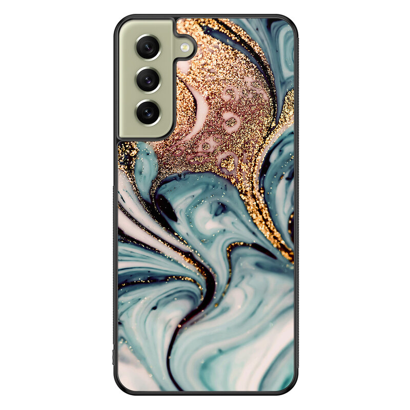 Leuke Telefoonhoesjes Samsung Galaxy S21 FE hoesje - Marmer blauw goud