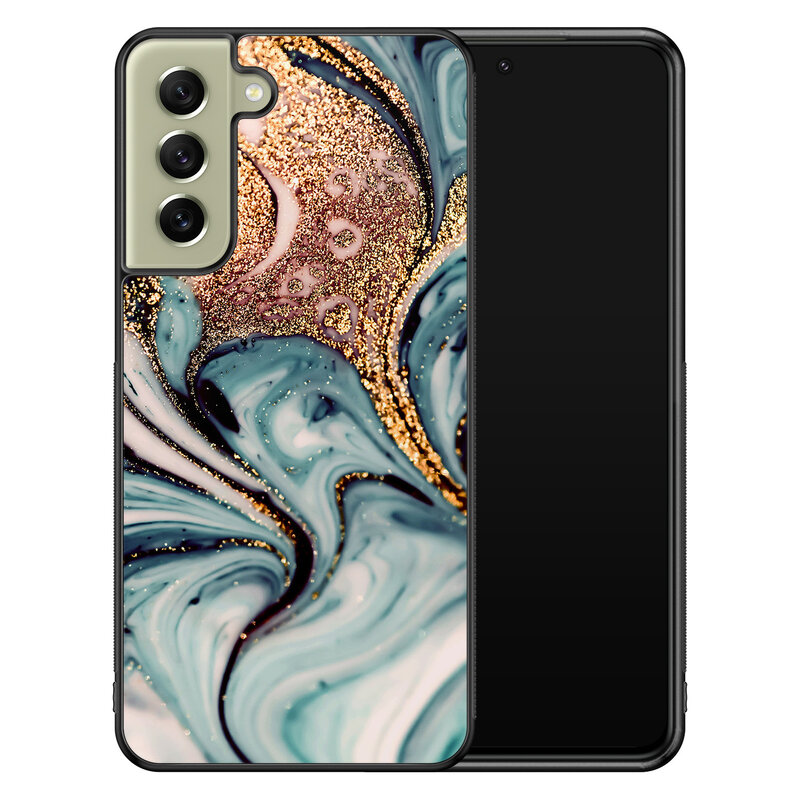 Leuke Telefoonhoesjes Samsung Galaxy S21 FE hoesje - Marmer blauw goud