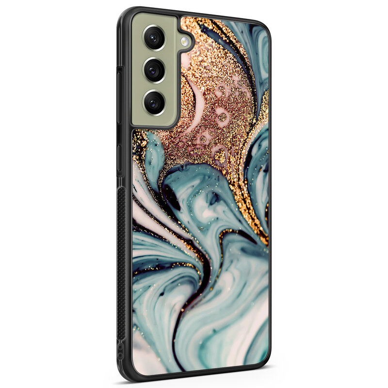 Leuke Telefoonhoesjes Samsung Galaxy S21 FE hoesje - Marmer blauw goud