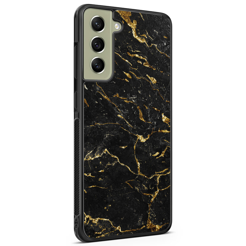 Leuke Telefoonhoesjes Samsung Galaxy S21 FE hoesje - Marmer zwart goud