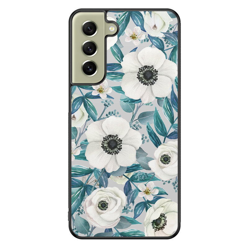 Leuke Telefoonhoesjes Samsung Galaxy S21 FE hoesje - Witte bloemen