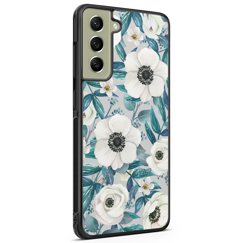 Leuke Telefoonhoesjes Samsung Galaxy S21 FE hoesje - Witte bloemen