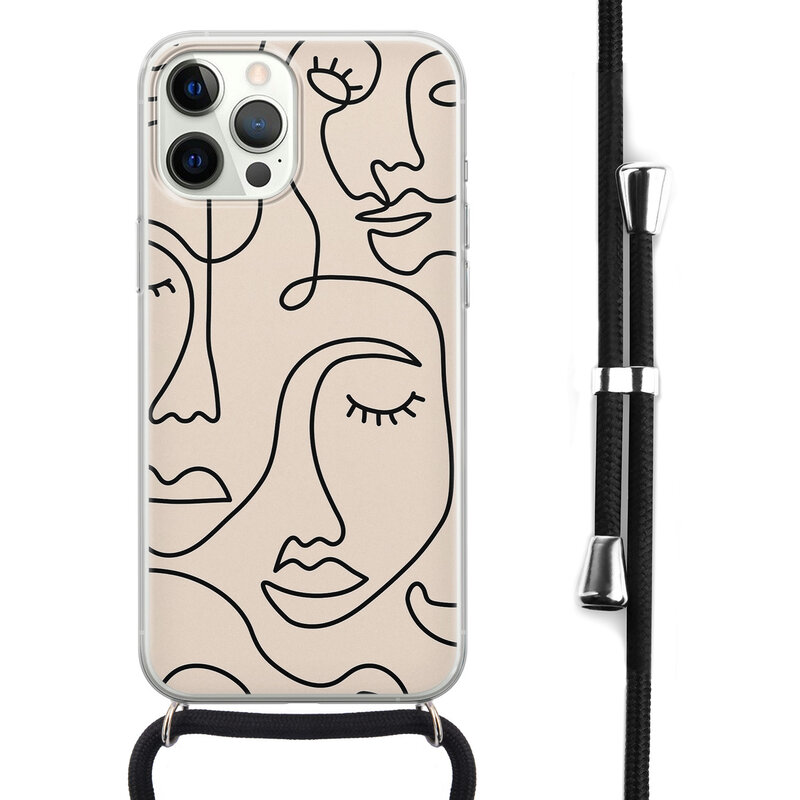 Leuke Telefoonhoesjes iPhone 12 Pro Max hoesje met koord - Abstract faces