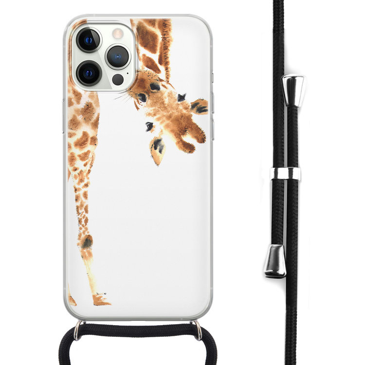 Leuke Telefoonhoesjes iPhone 12 Pro Max hoesje met koord - Giraffe peekaboo