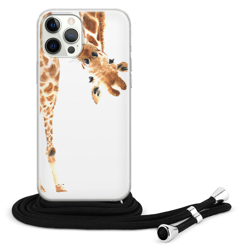 Leuke Telefoonhoesjes iPhone 12 Pro Max hoesje met koord - Giraffe peekaboo