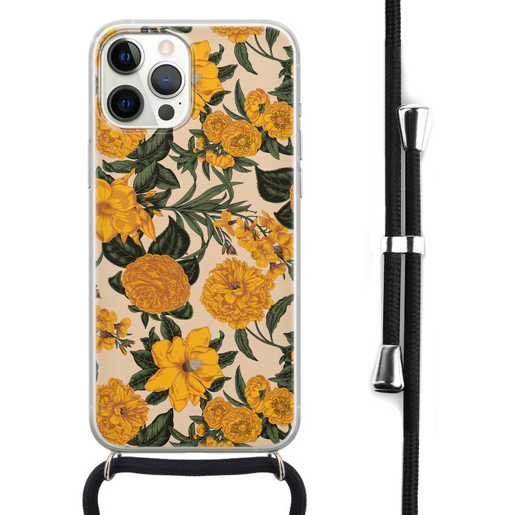 Leuke Telefoonhoesjes iPhone 12 Pro Max hoesje met koord - Retro flowers