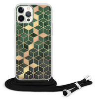 Leuke Telefoonhoesjes iPhone 12 Pro Max hoesje met koord - Green cubes