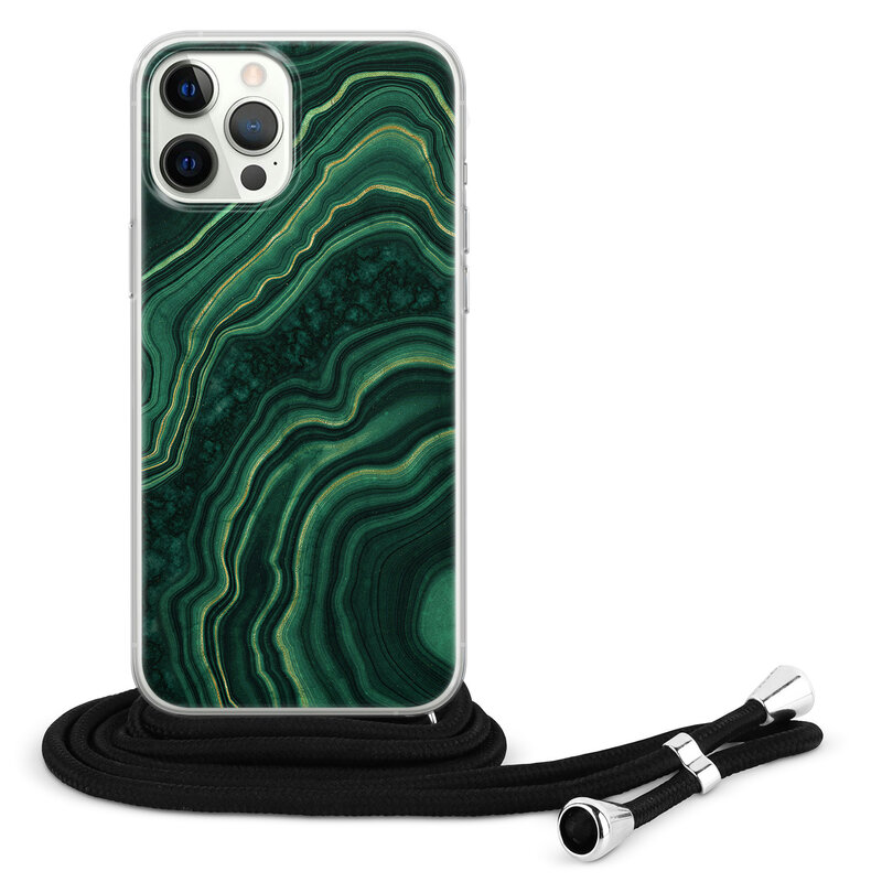 Leuke Telefoonhoesjes iPhone 12 Pro Max hoesje met koord - Marmer groen agate