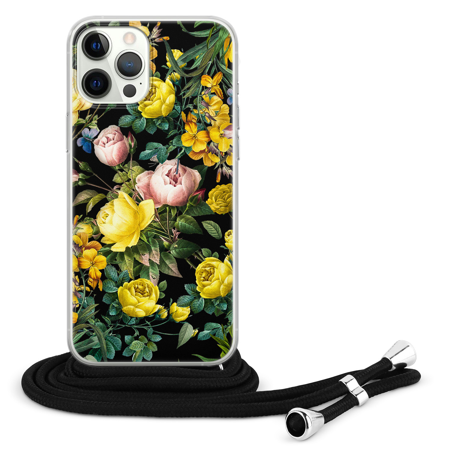 Leuke Telefoonhoesjes iPhone 12 Pro Max hoesje met koord - Bloemen geel