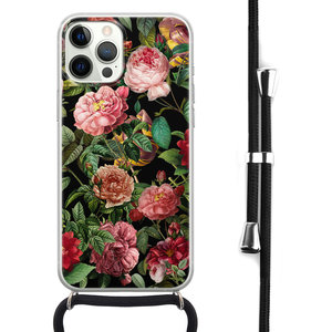Leuke Telefoonhoesjes iPhone 12 Pro Max hoesje met koord - Rode bloemen