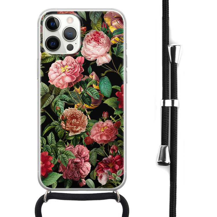 Leuke Telefoonhoesjes iPhone 12 Pro Max hoesje met koord - Rode bloemen